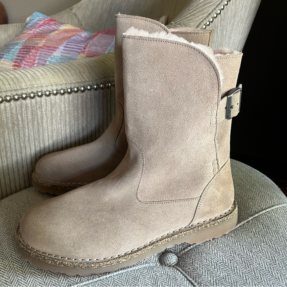 Birkenstock Uppsala Shearling Boot in Gray Taupe with pink shearling size 8 - Picture 4 of 9